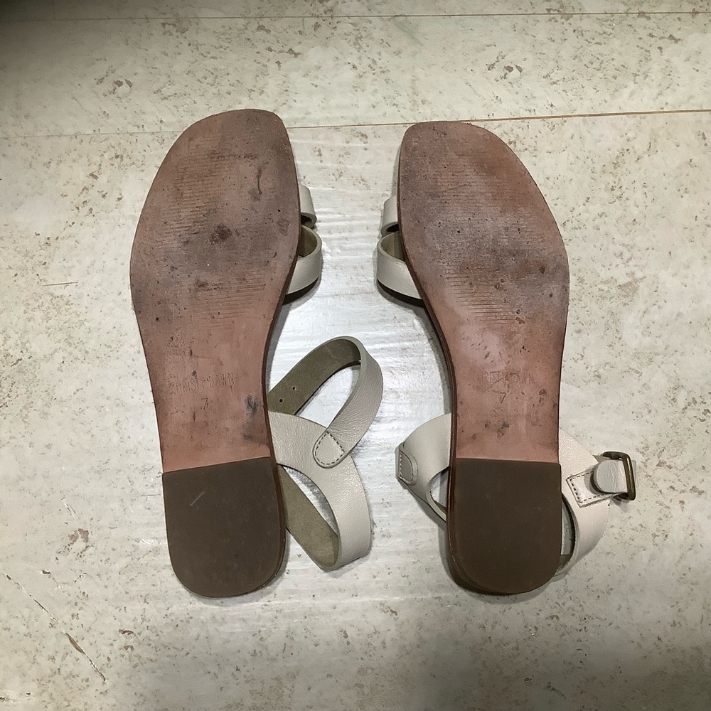Christy Dawn Cream Leather Ankle-Strap Sandals - Picture 4 of 4